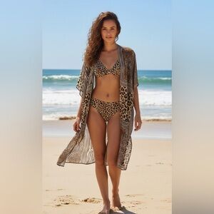 Jessica McClintock Animal Print Kimono Cover Up with Rhinestones One Size